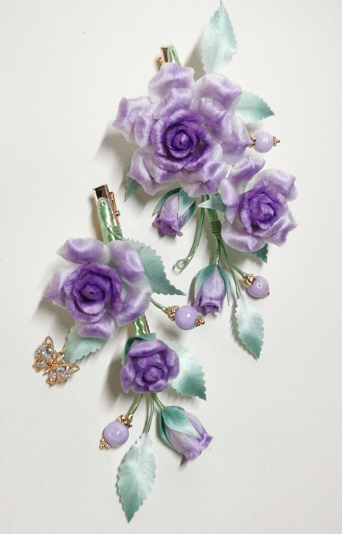 Purple rose hair clip mulberry silk velvet flower currently available