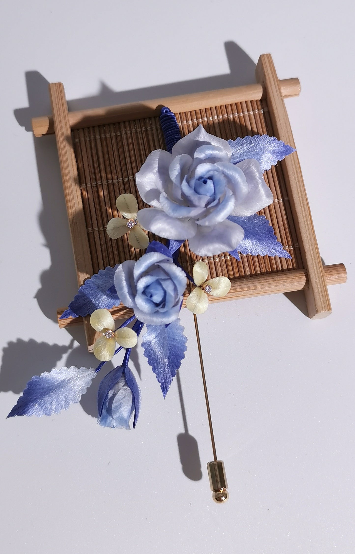 Blue rose hair clip mulberry silk velvet flower pre-order