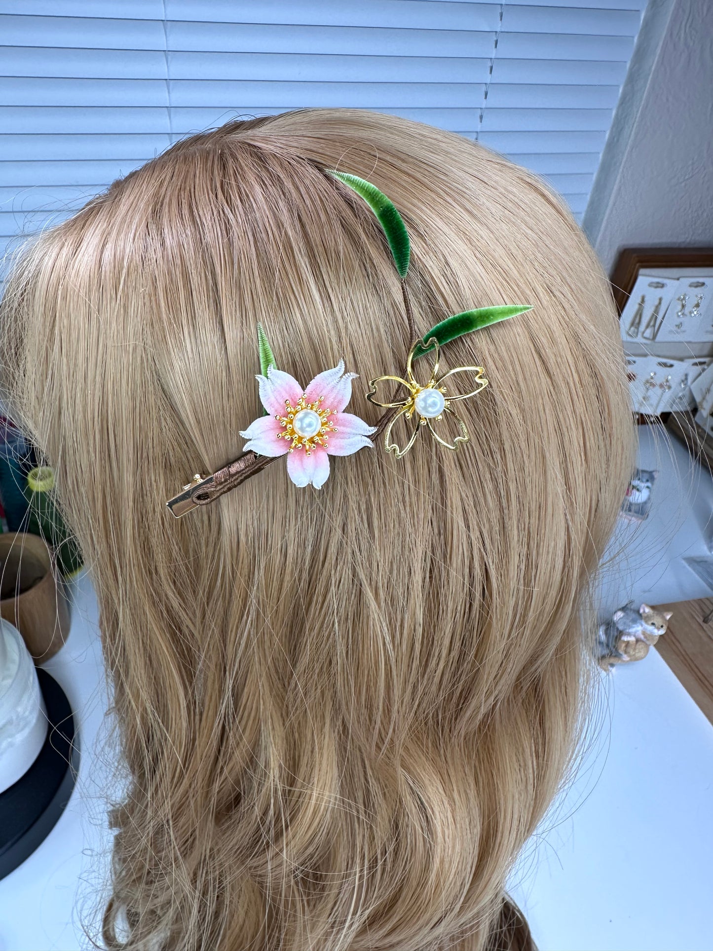 Cherry Blossom hair stick mulberry silk velvet flower hairpin currently available