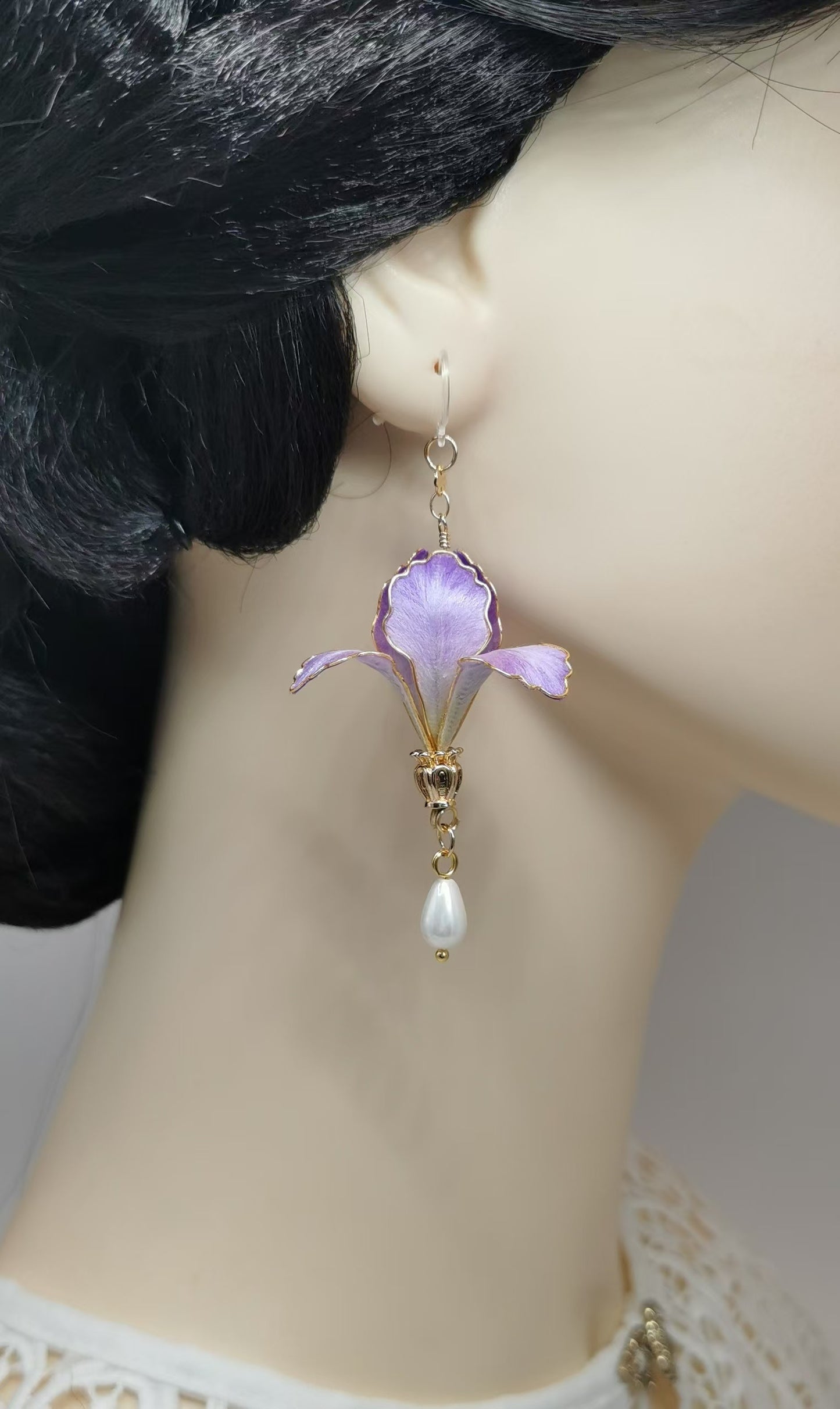 Iris flower earrings mulberry silk velvet flower currently availabe