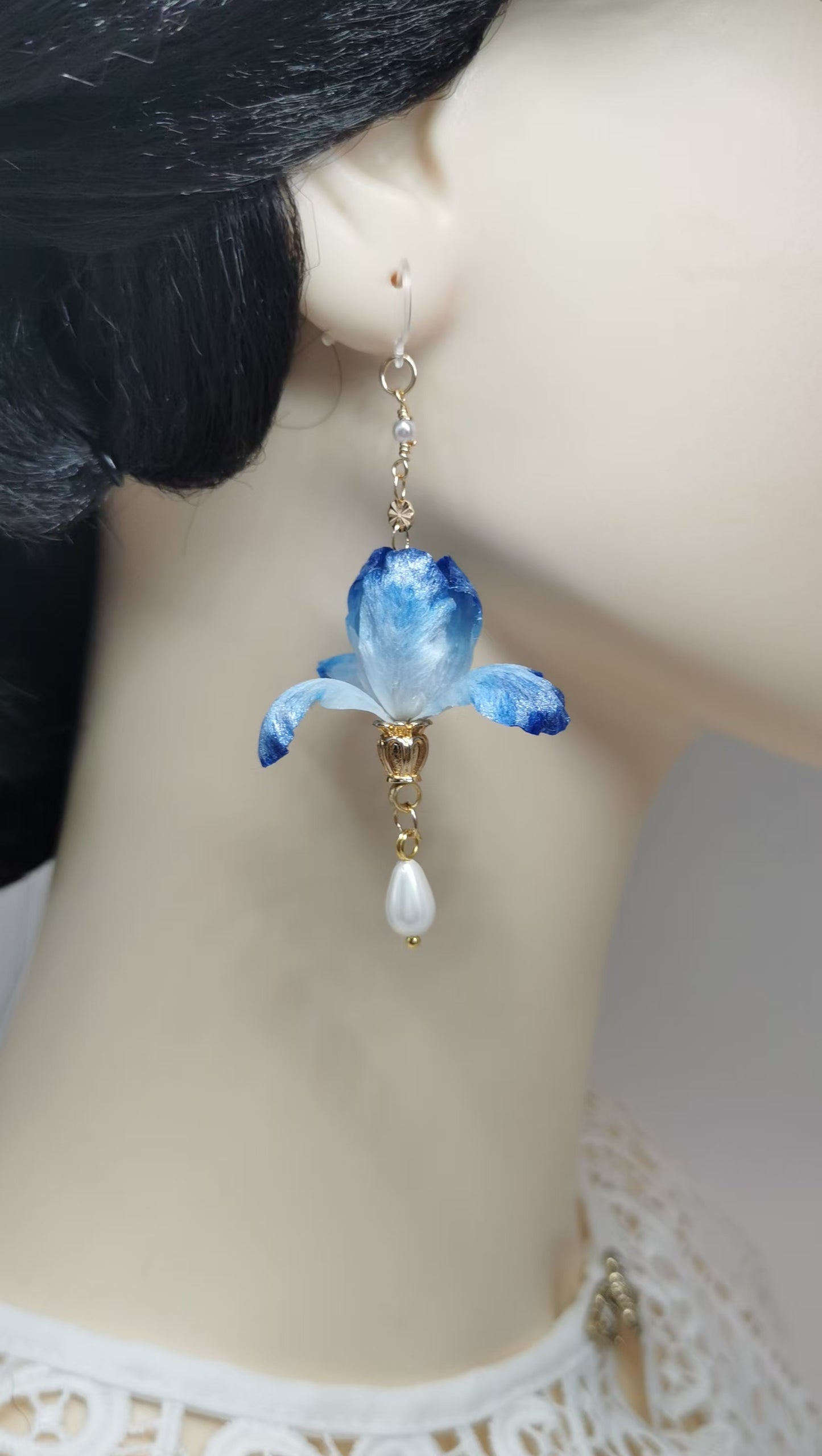 Iris flower earrings mulberry silk velvet flower currently availabe
