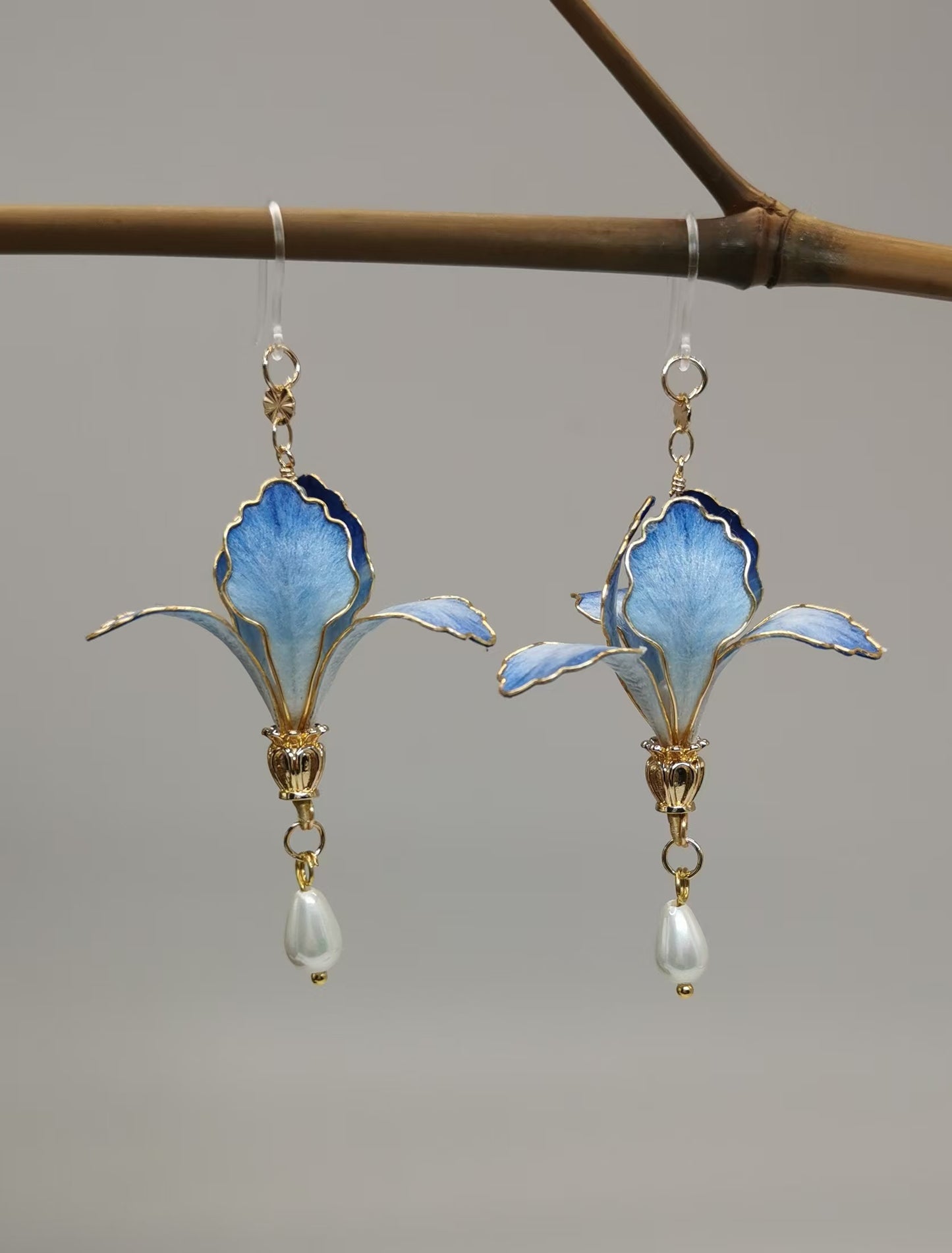 Iris flower earrings mulberry silk velvet flower currently availabe