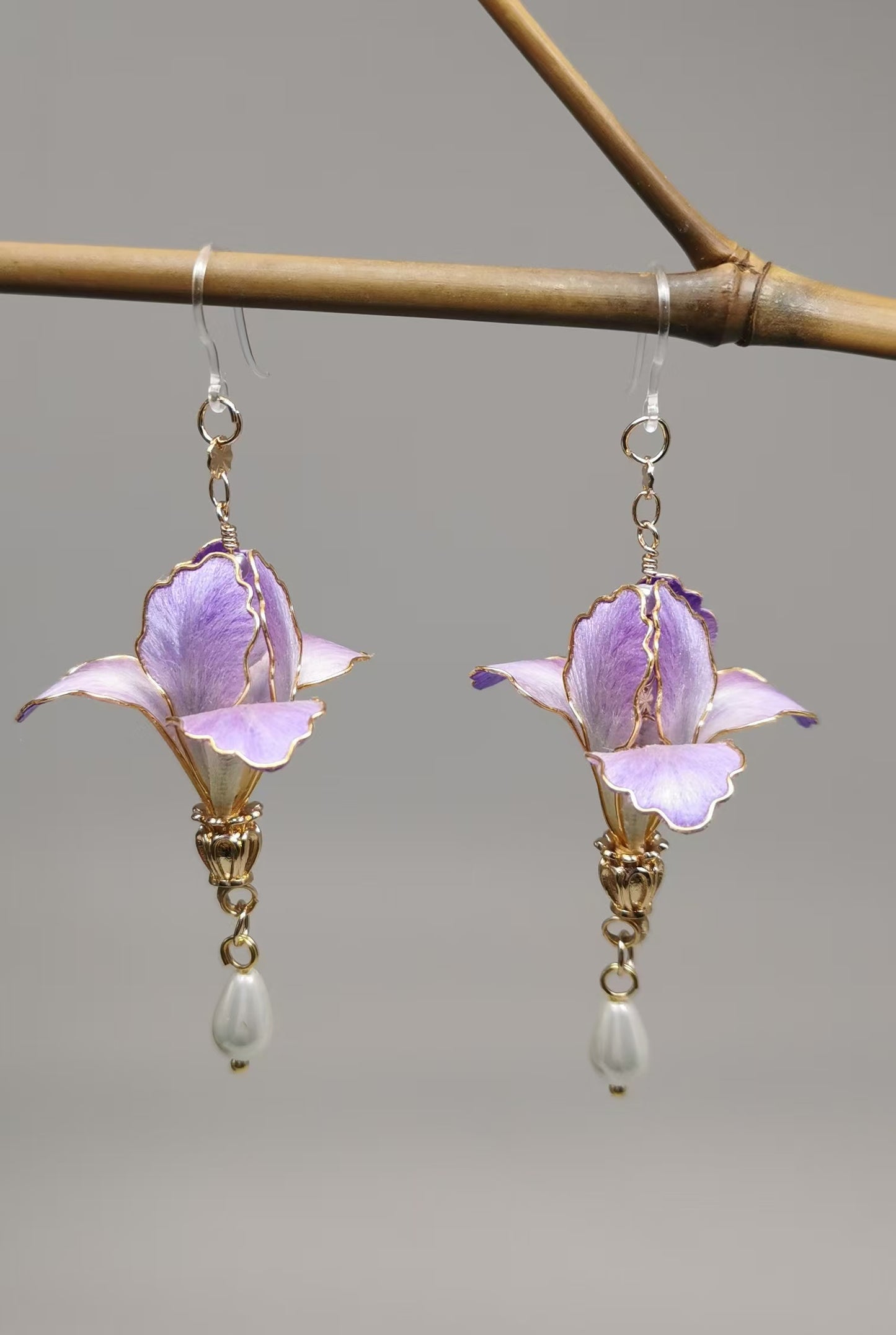 Iris flower earrings mulberry silk velvet flower currently availabe