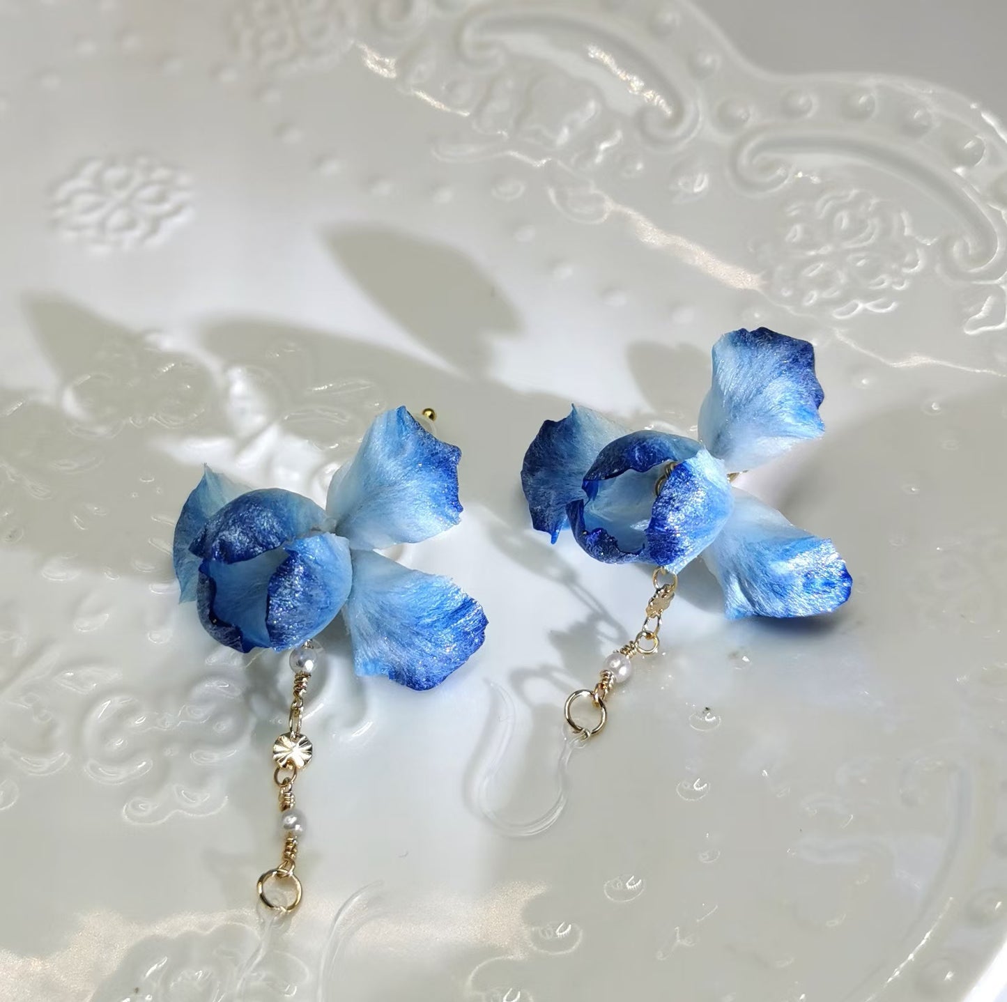 Iris flower earrings mulberry silk velvet flower currently availabe