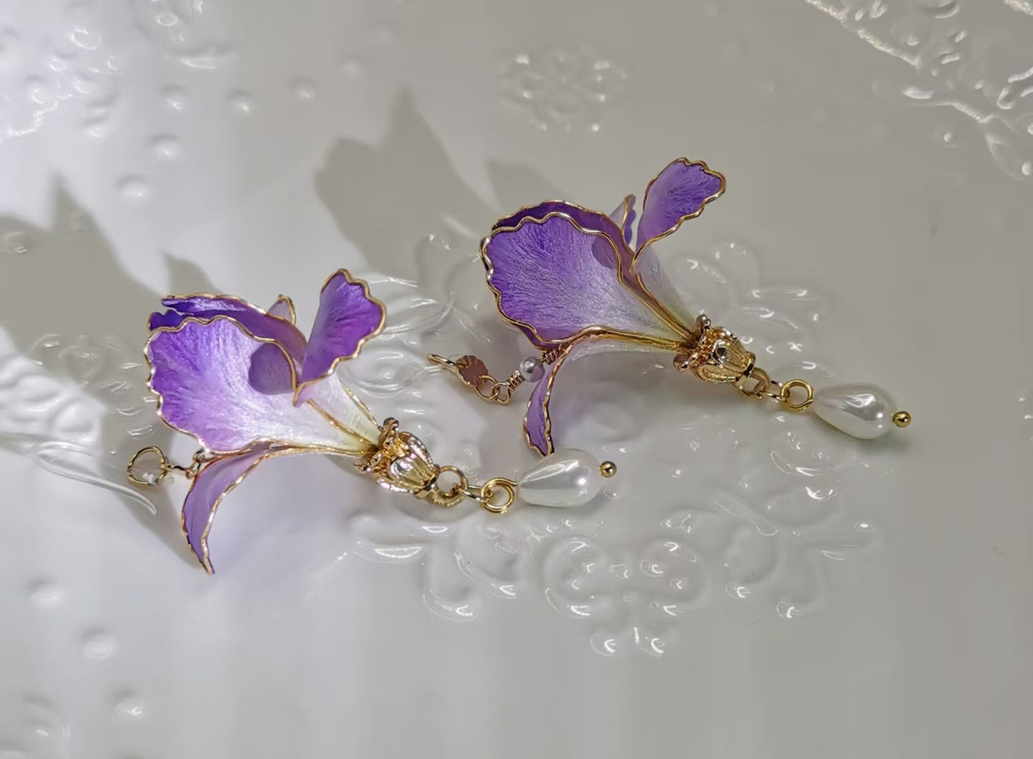 Iris flower earrings mulberry silk velvet flower currently availabe