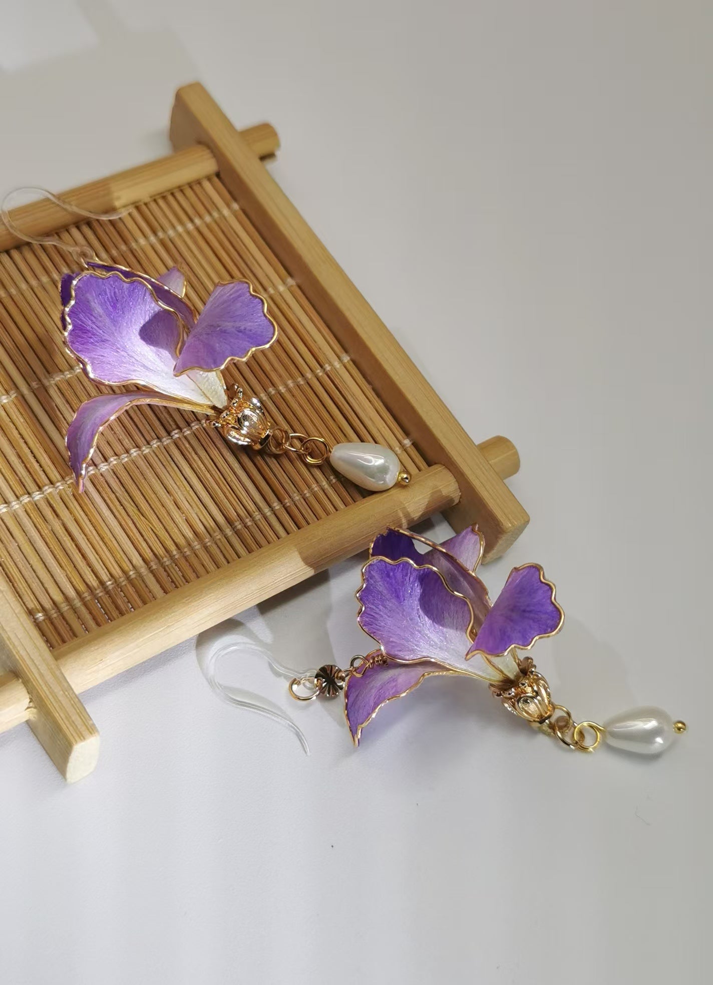 Iris flower earrings mulberry silk velvet flower currently availabe
