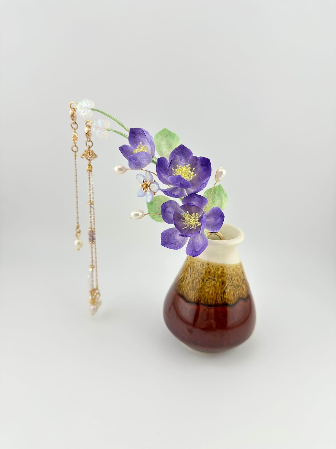 Pink/Purple flower mulberry silk hairpin currently available