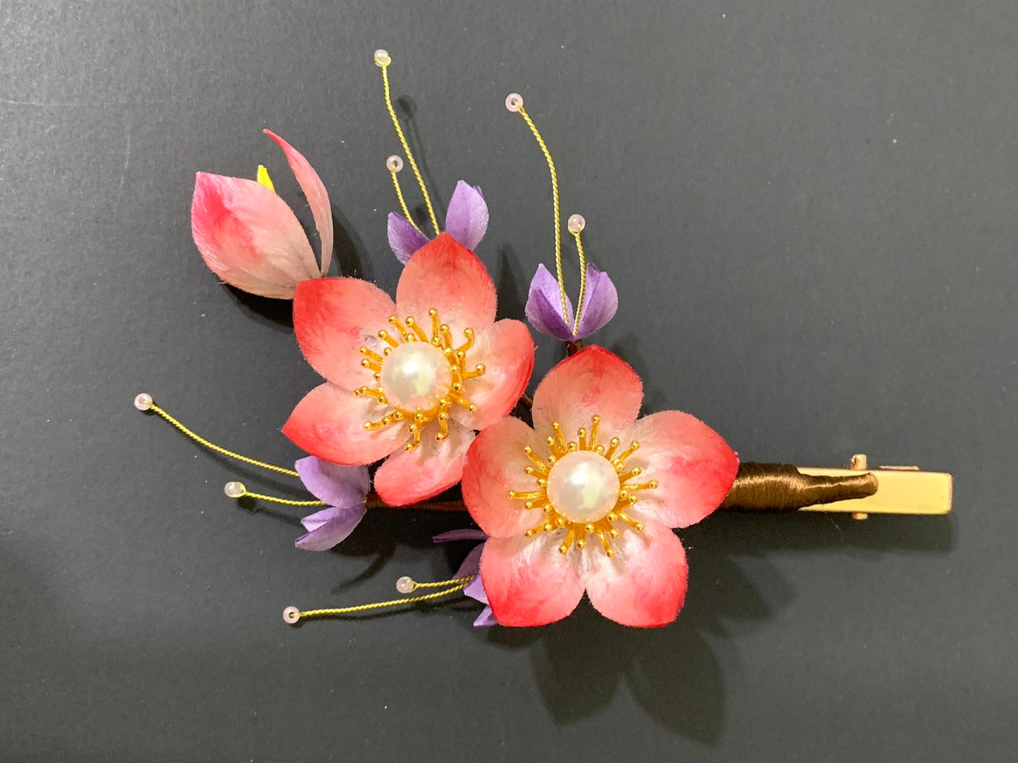 CHERRY BLOSSOMS hairpin mulberry silk flower velvet flower hairpin currently available