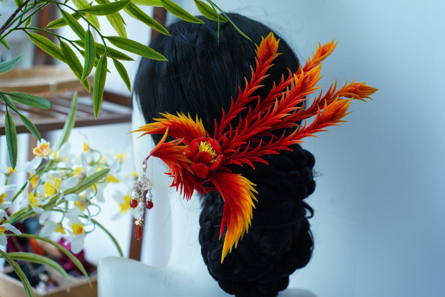 Fire phoenix mulberry silk hairpin pre-order