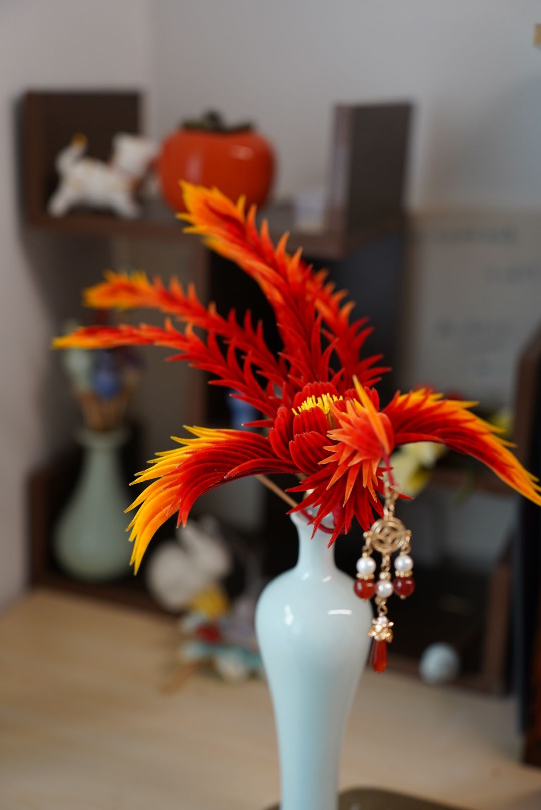 Fire phoenix mulberry silk hairpin pre-order