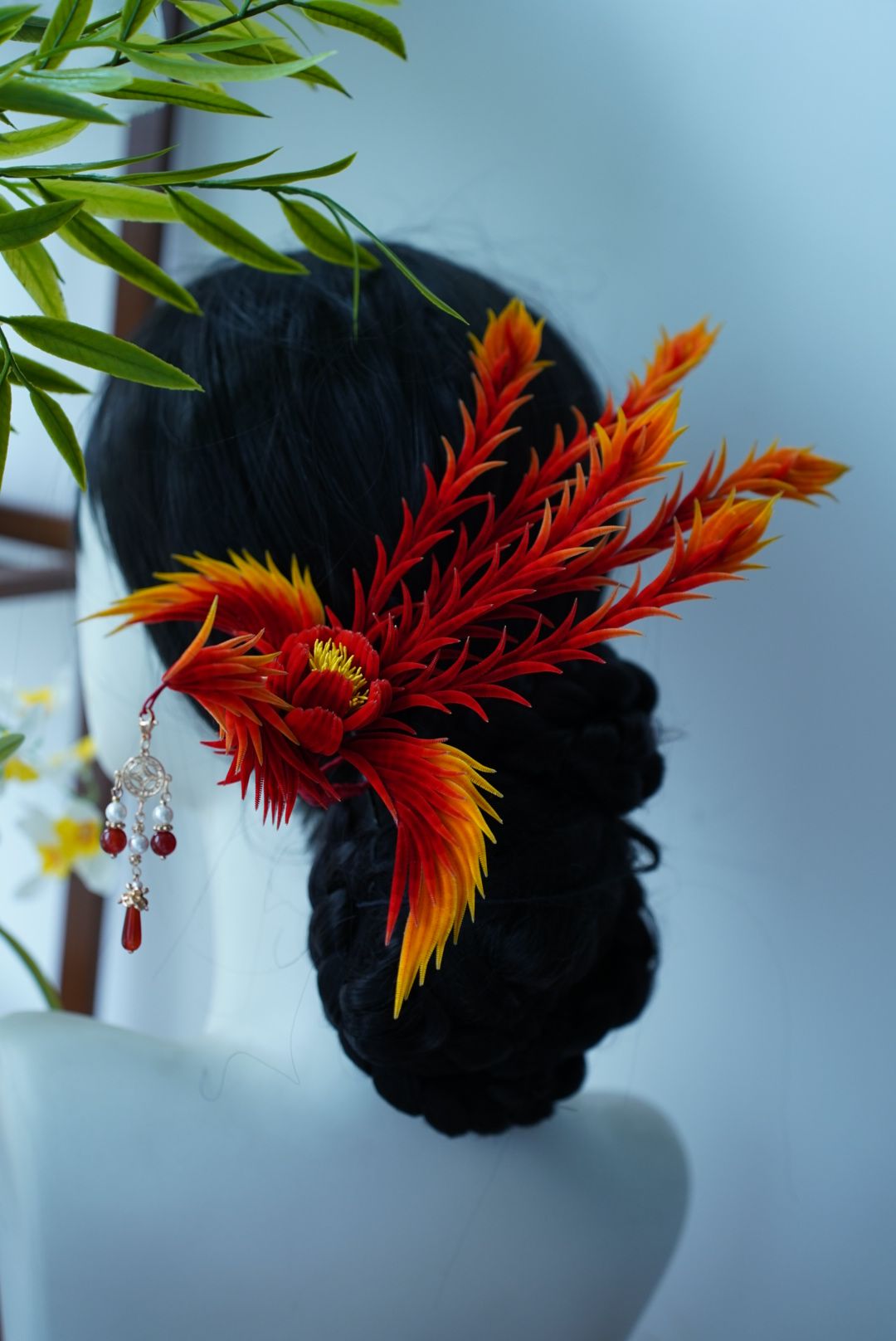 Fire phoenix mulberry silk hairpin pre-order