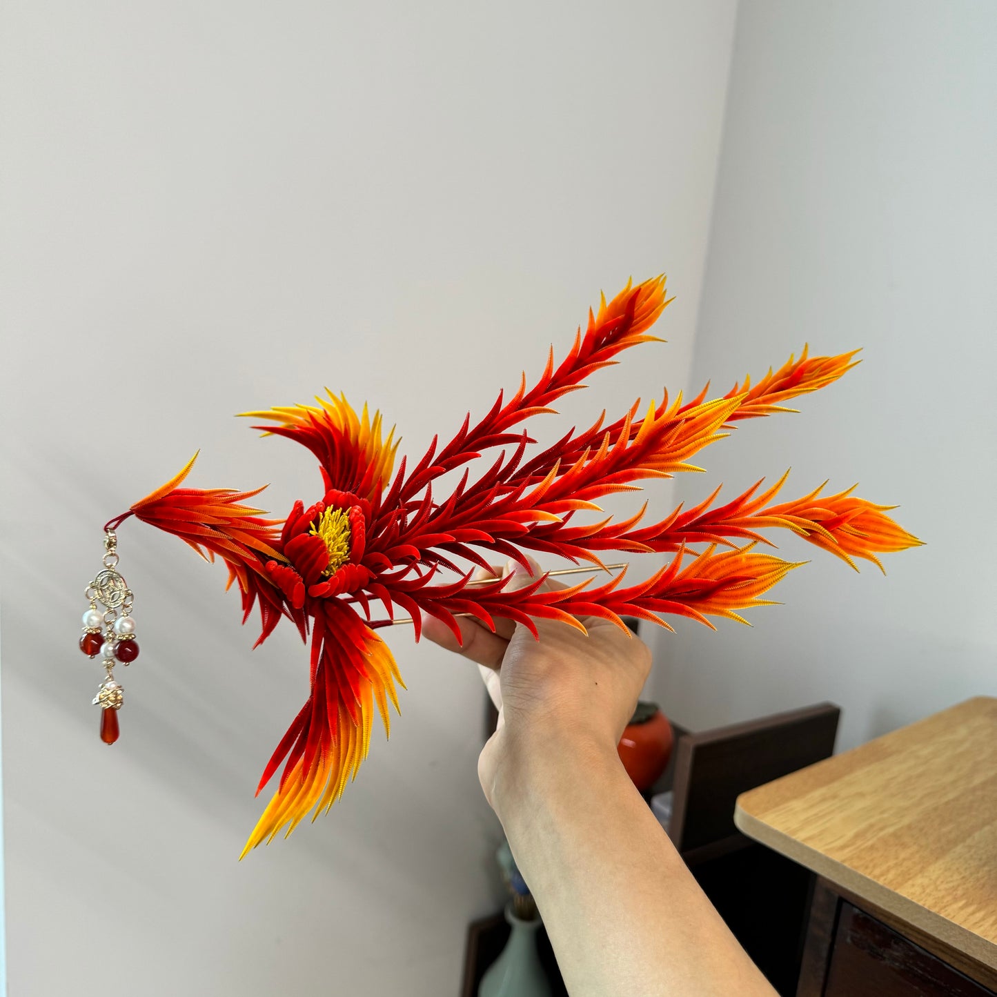 Fire phoenix mulberry silk hairpin pre-order