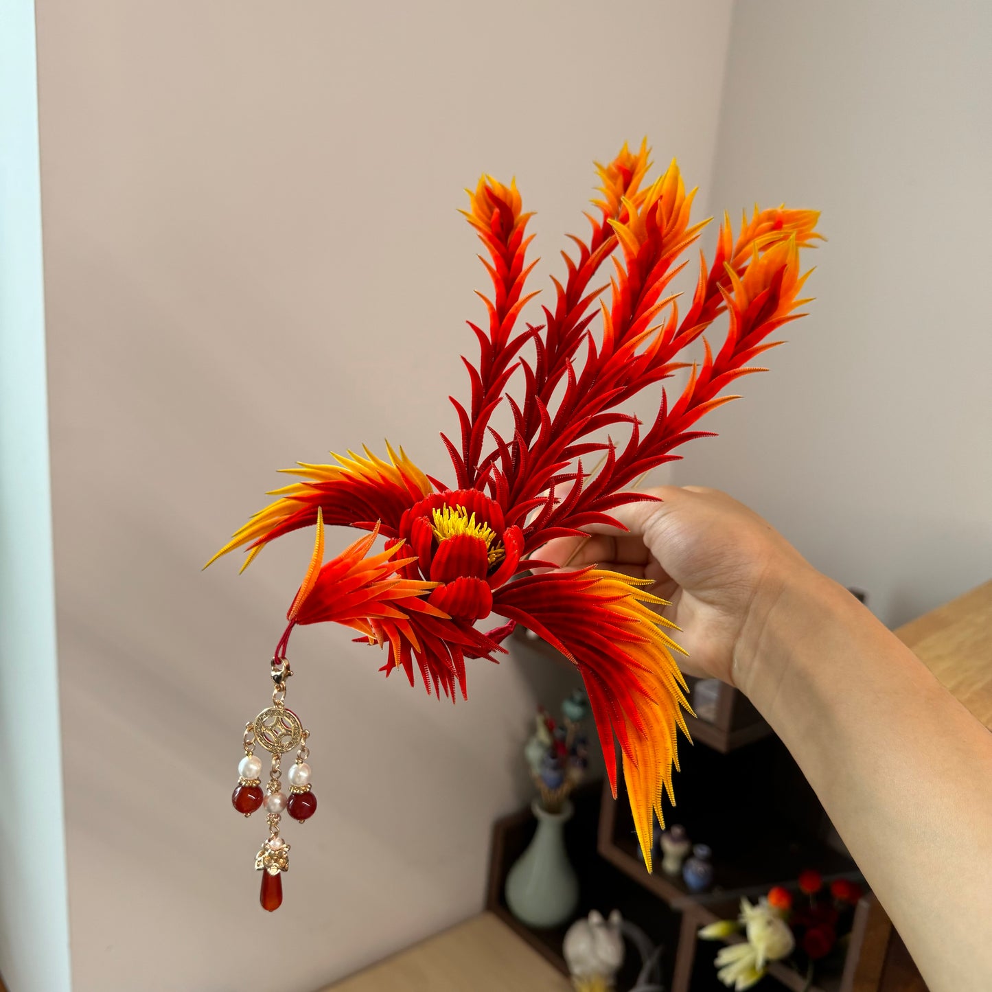 Fire phoenix mulberry silk hairpin pre-order