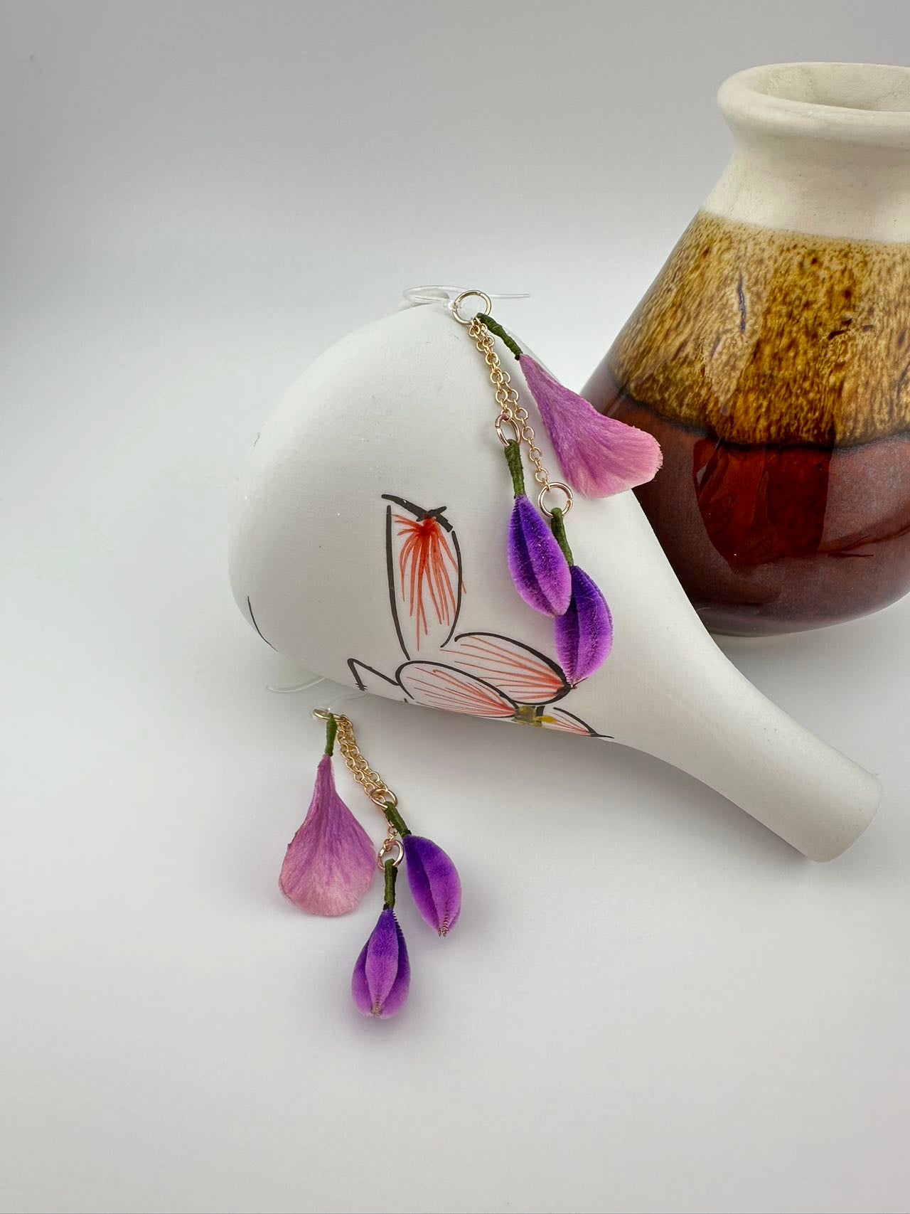 Wisteria earrings mulberry silk velvet flower Pre-order