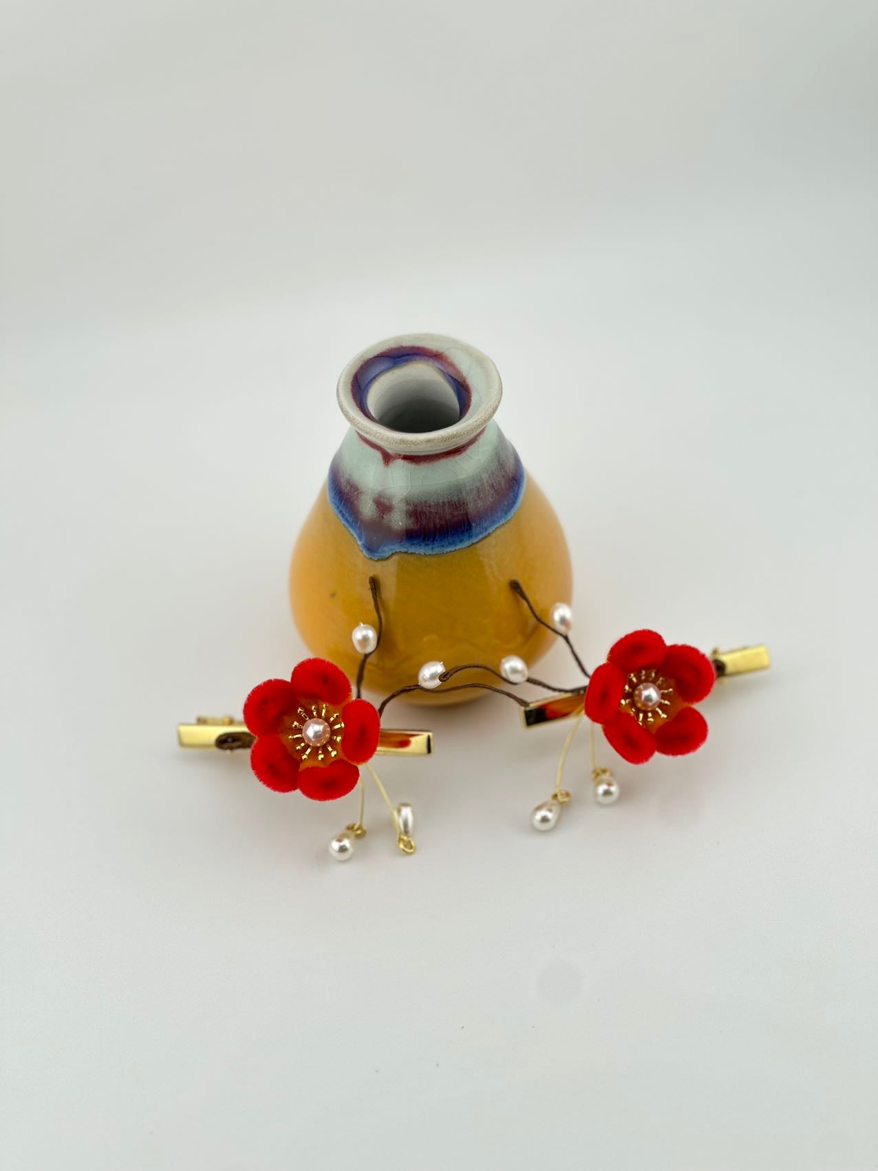 Plum blossom hairpins mulberry silk velvet flower hairpin currently available