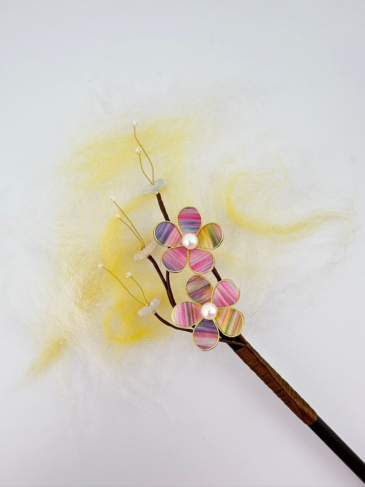 Tie dye pink flower hairpin mulberry silk velvet flower currently available