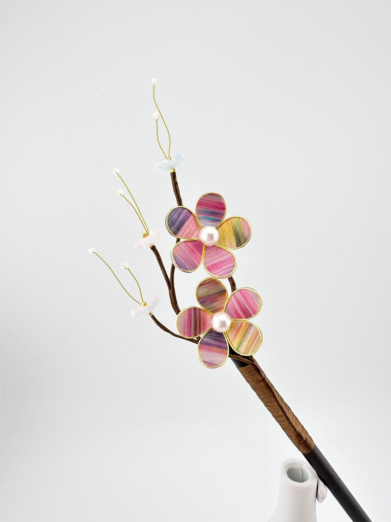 Tie dye pink flower hairpin mulberry silk velvet flower currently available