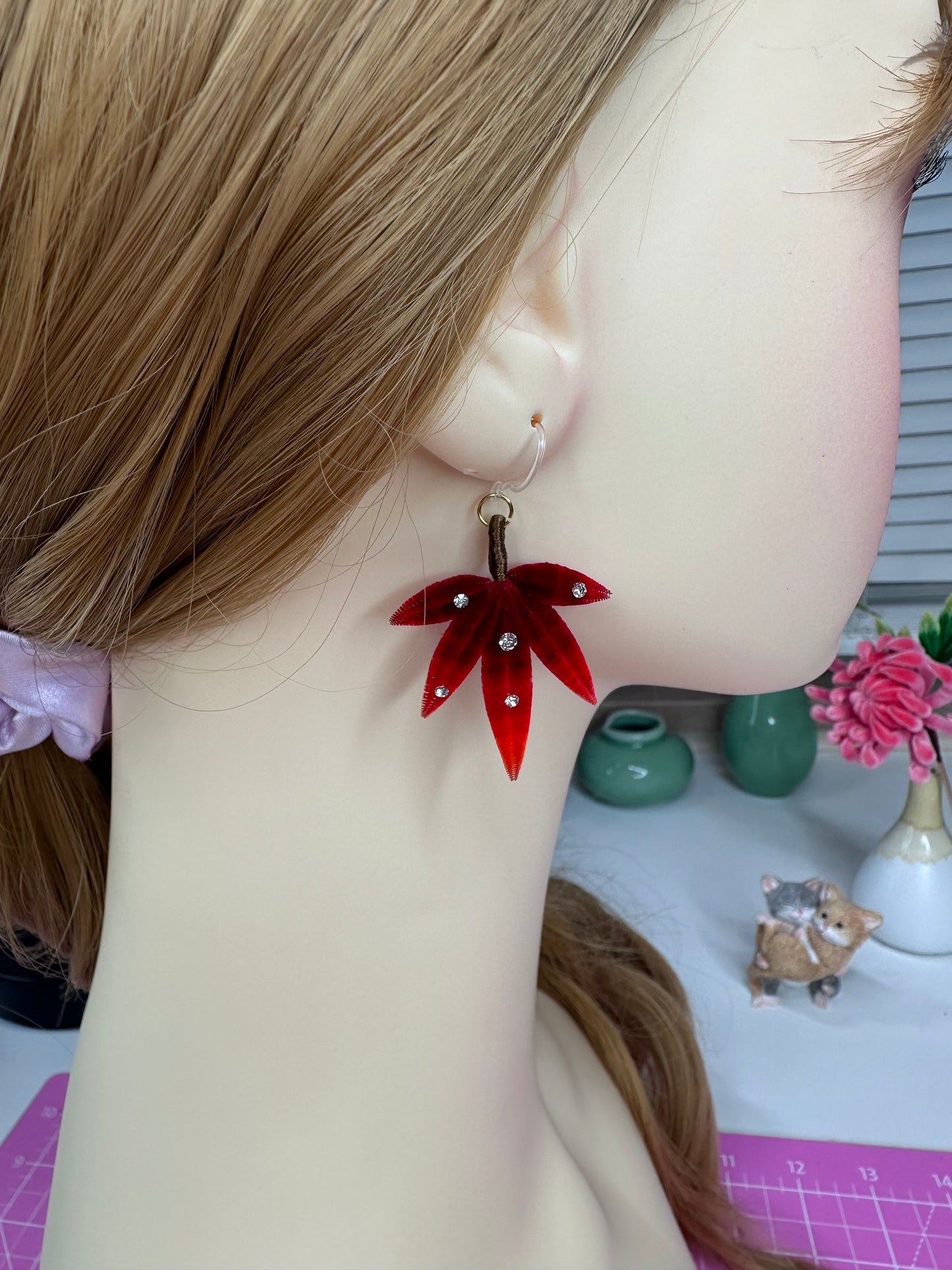 Maple leaf earrings mulberry silk velvet flower pre-order