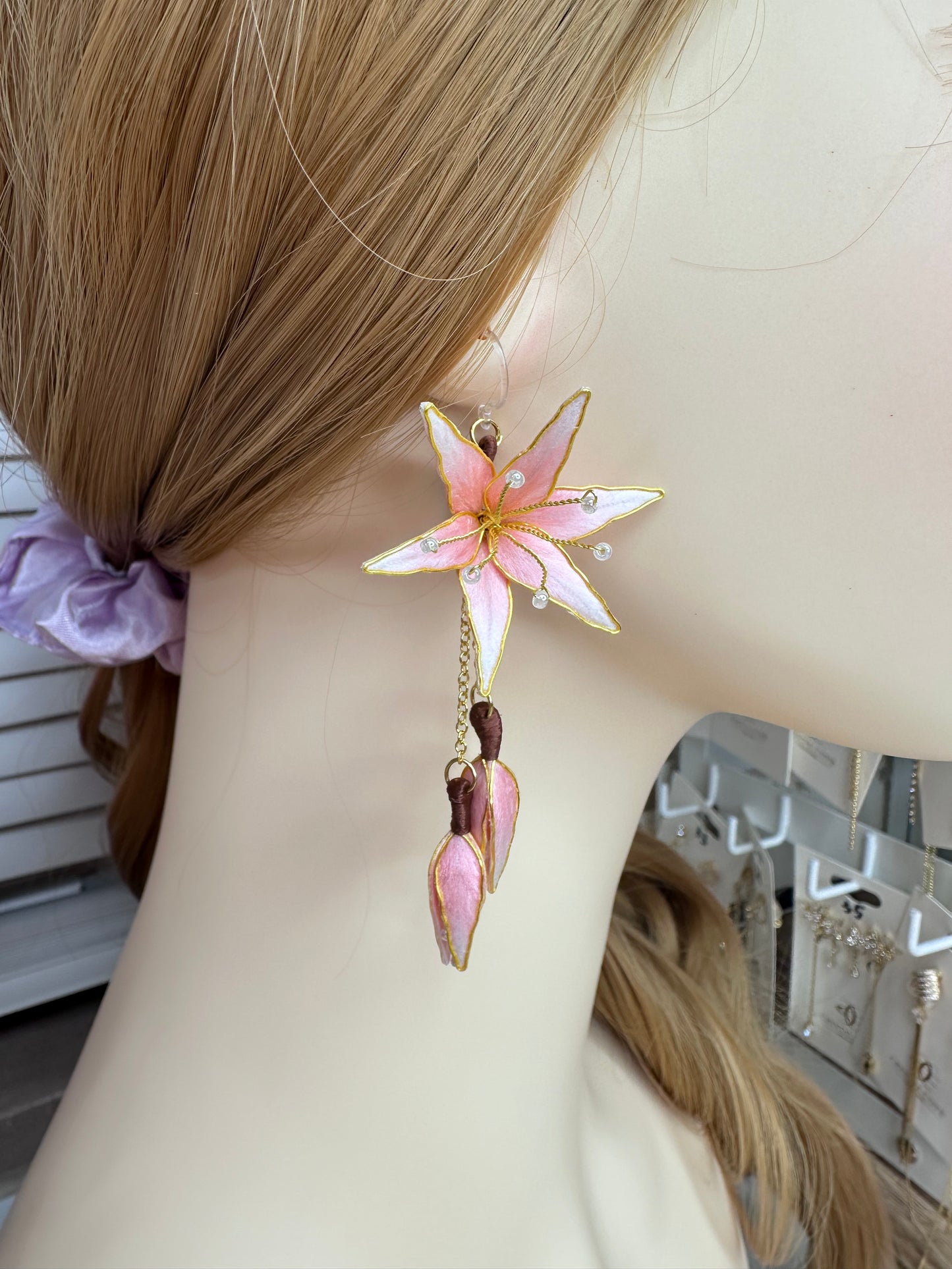 Lily earrings and hair stick mulberry silk velvet flower hairpin Pre-order