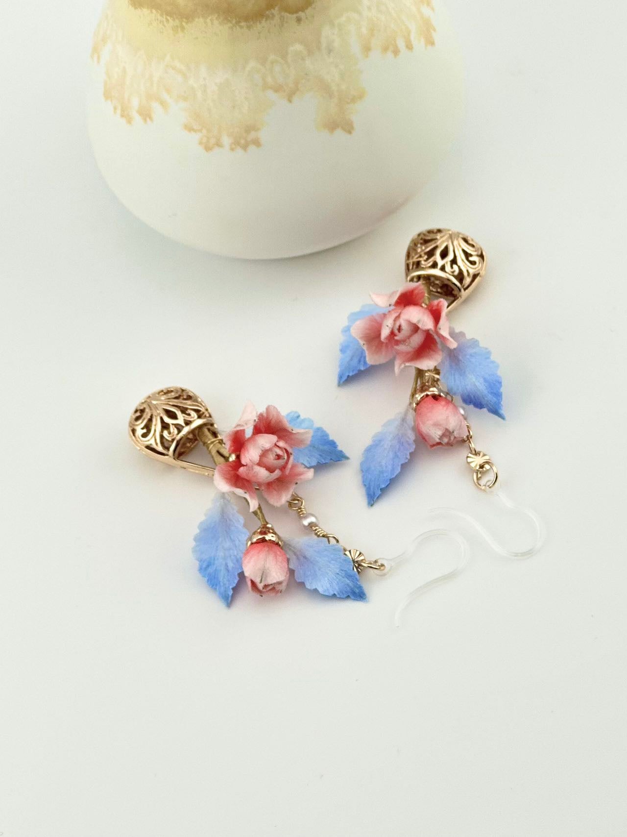 Mini rose earrings mulberry silk velvet flower pre-order