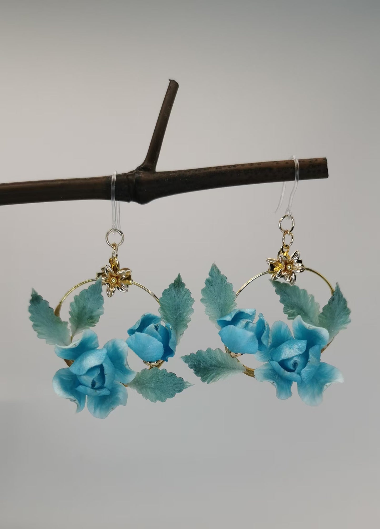 Blue rose earrings mulberry silk velvet flower pre-order