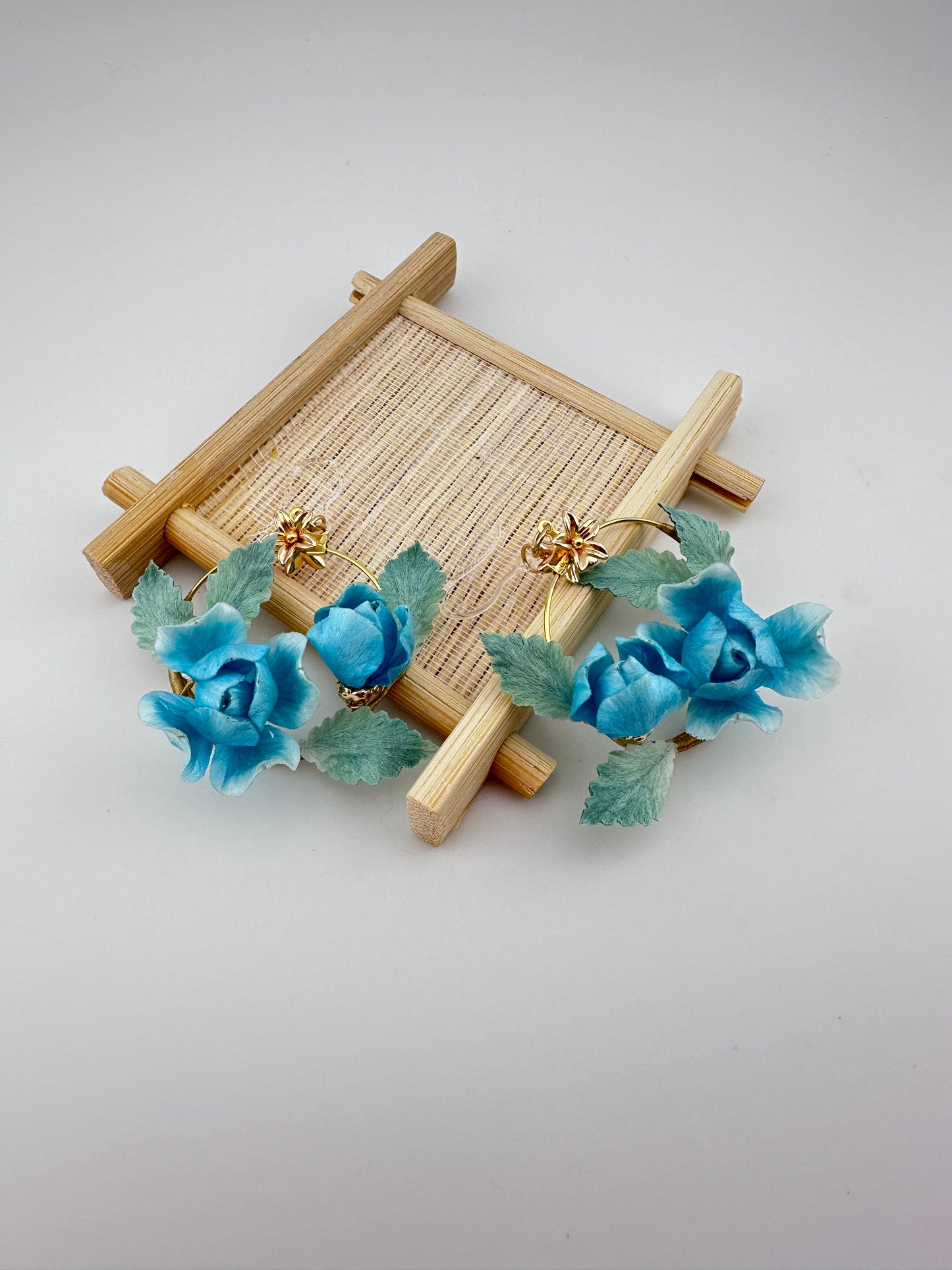 Blue rose earrings mulberry silk velvet flower pre-order