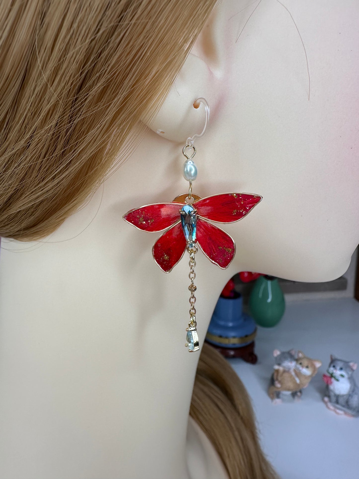 Crystal butterfly earrings mulberry silk velvet flower currently available