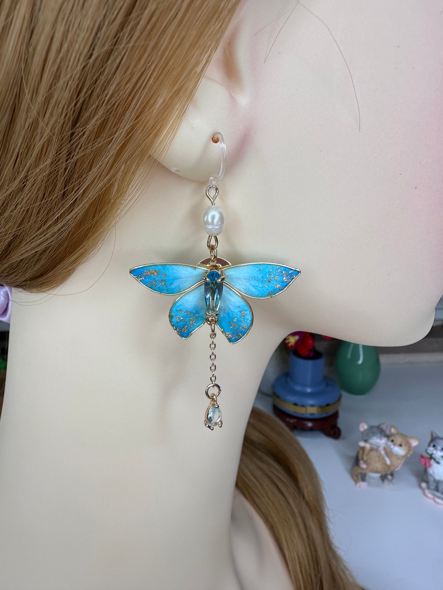 Crystal butterfly earrings mulberry silk velvet flower currently available