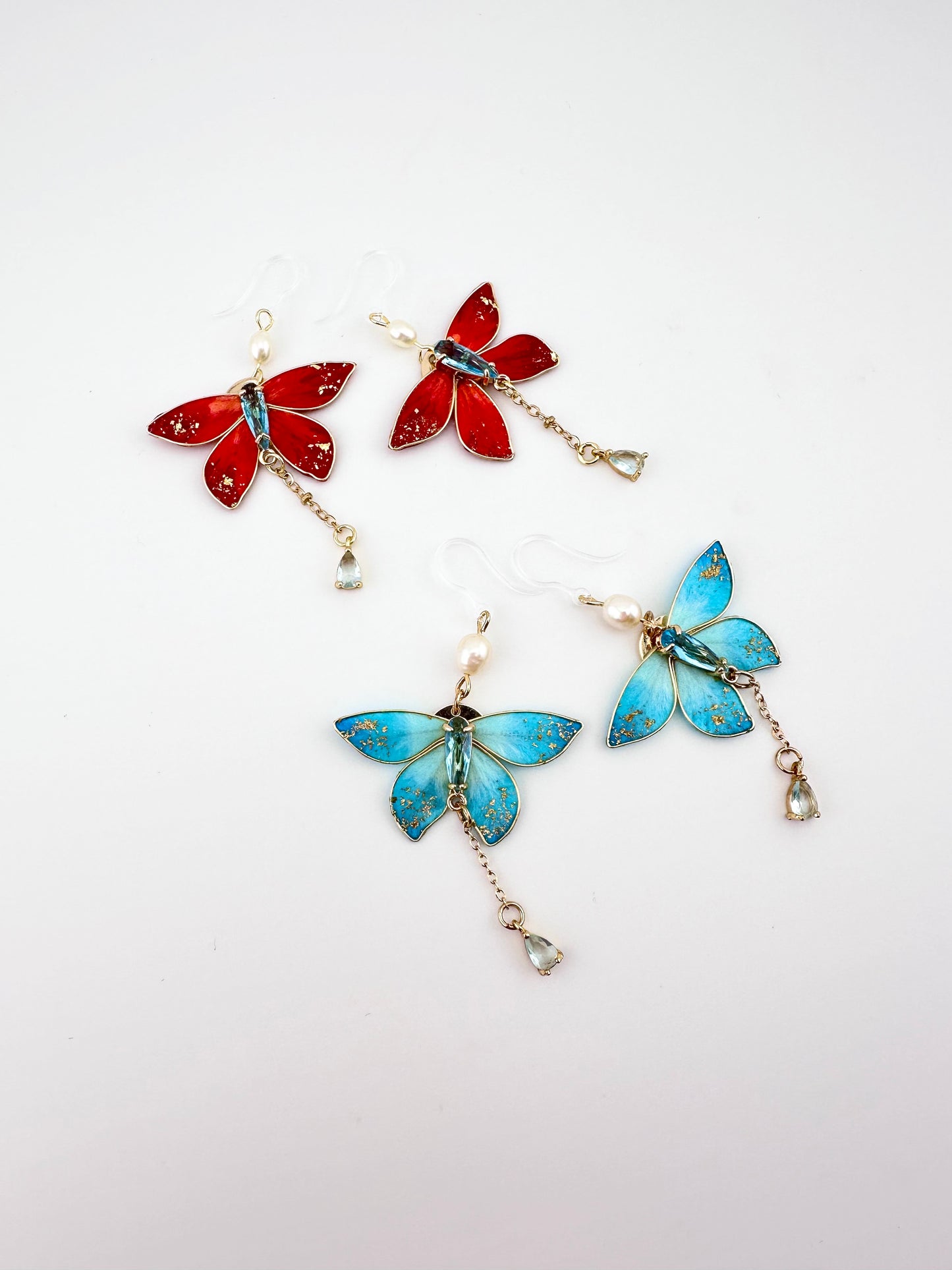 Crystal butterfly earrings mulberry silk velvet flower currently available