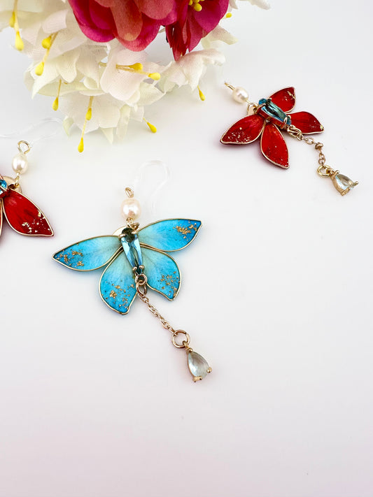 Crystal butterfly earrings mulberry silk velvet flower currently available