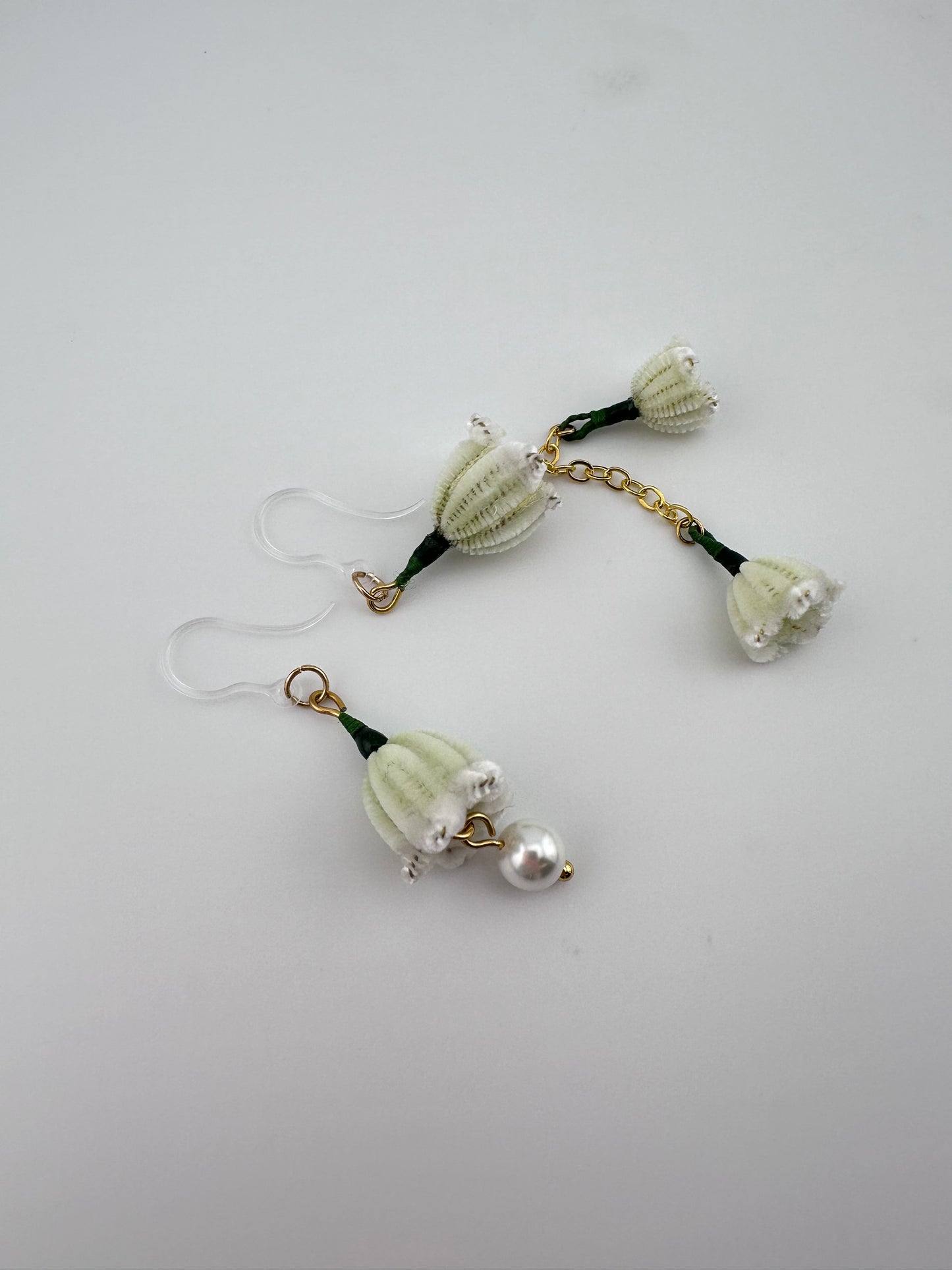 Lily of the valley earrings mulberry silk velvet flower currently available