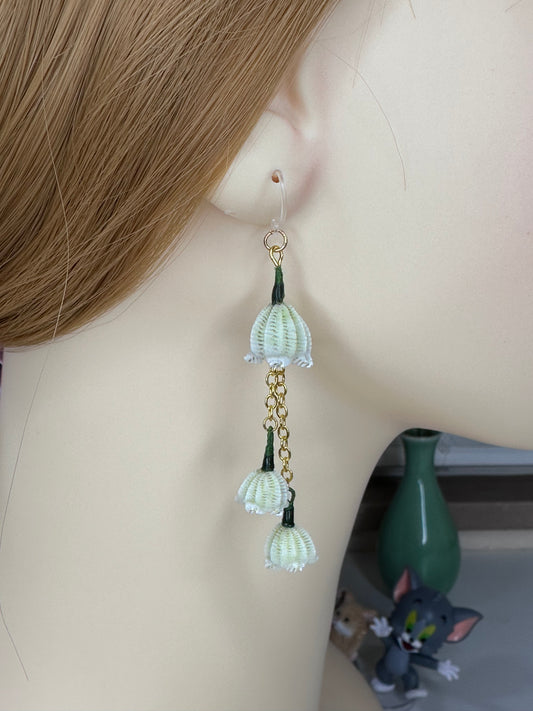 Lily of the valley earrings mulberry silk velvet flower currently available