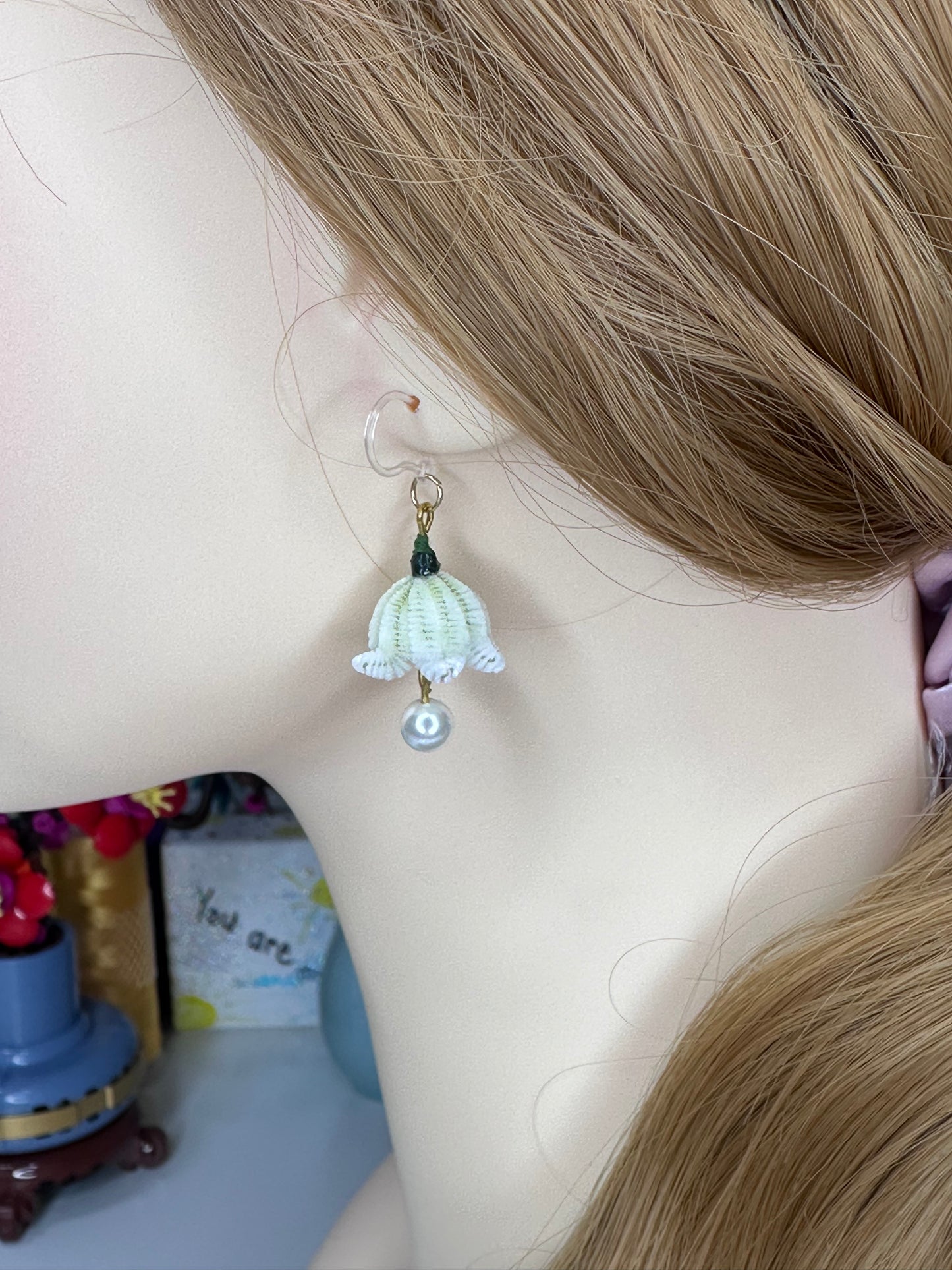 Lily of the valley earrings mulberry silk velvet flower currently available