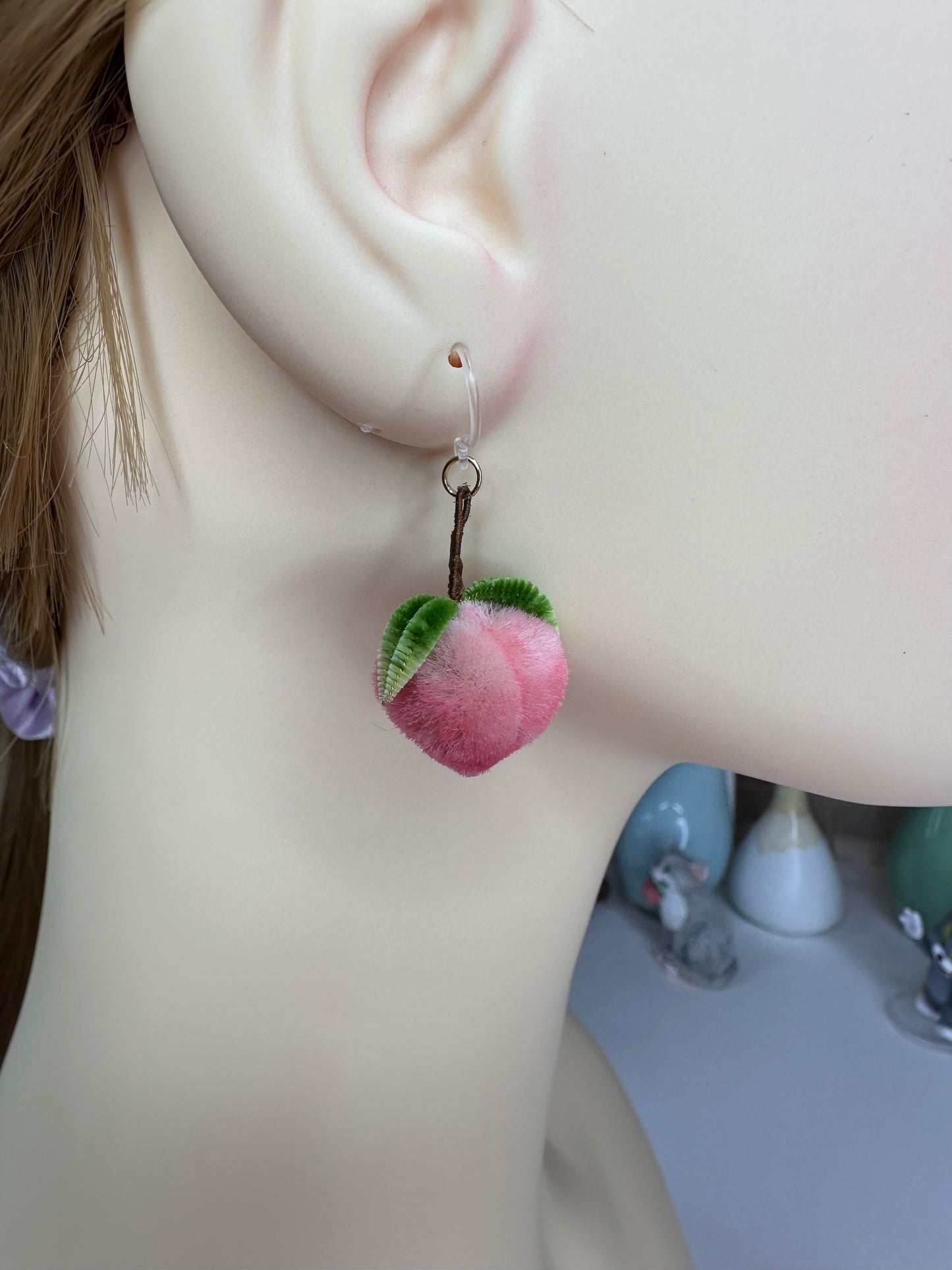 Peaches earrings mulberry silk velvet flower currently available