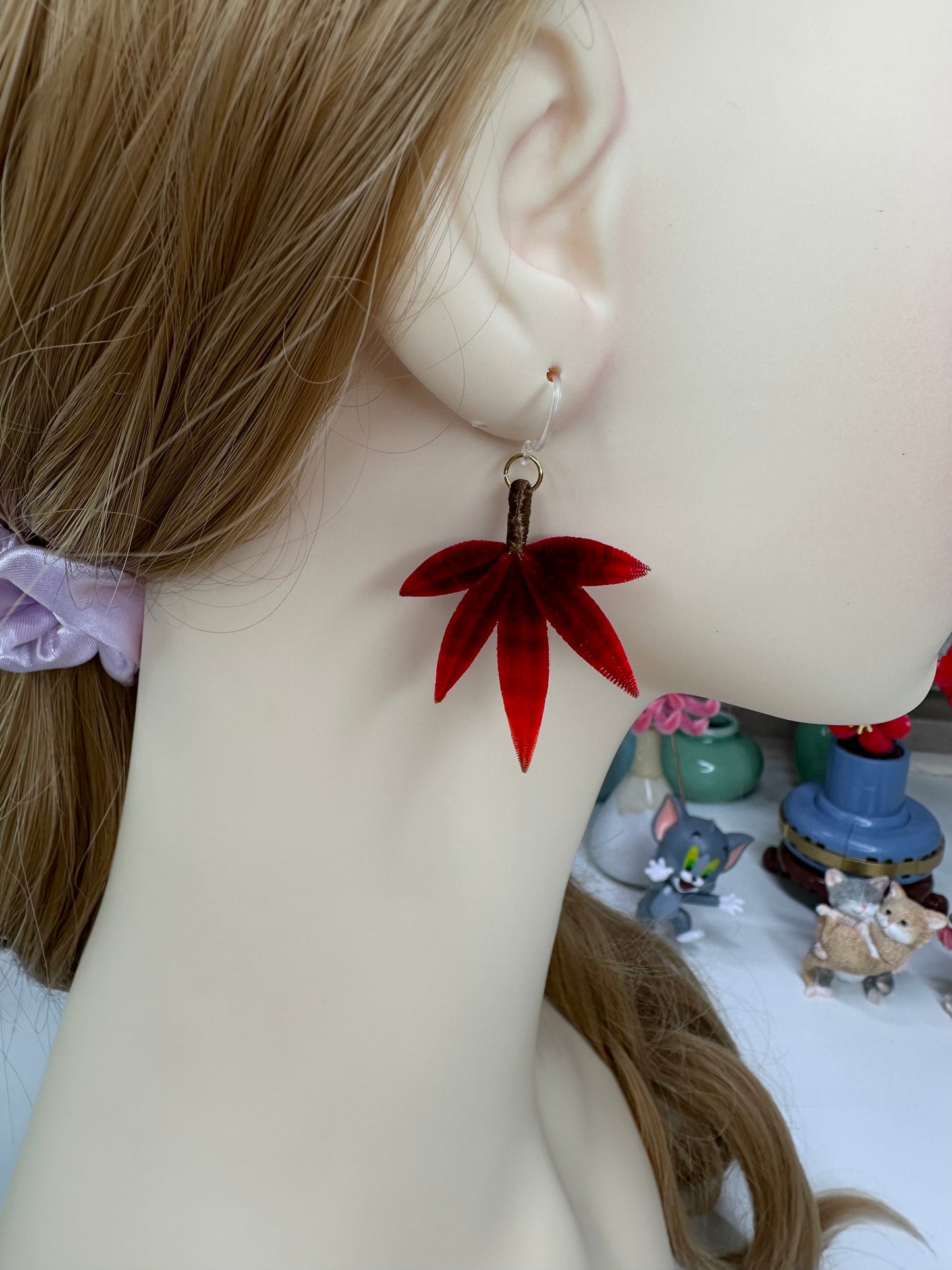 Maple leaf earrings mulberry silk velvet flower pre-order