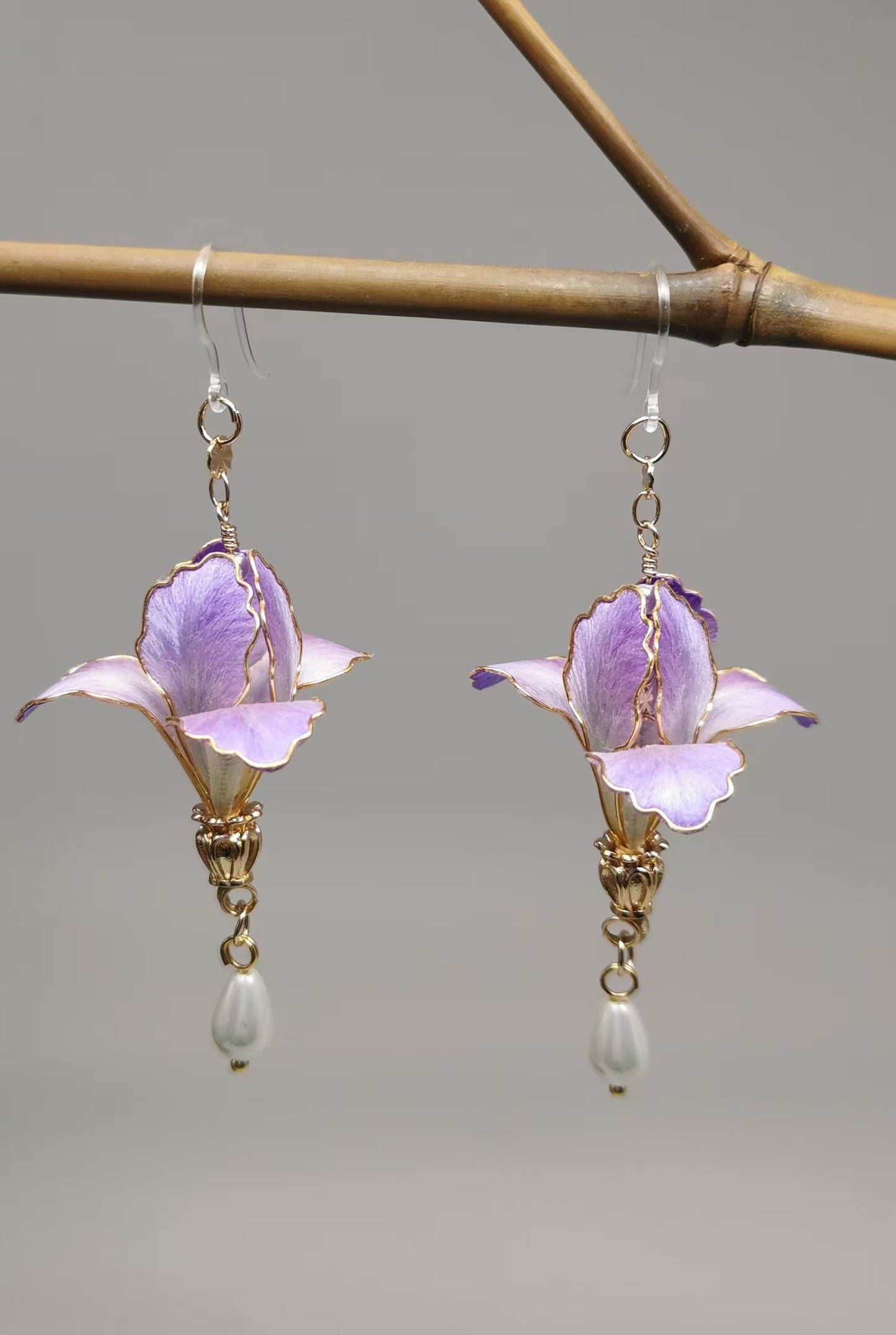 Iris flower earrings mulberry silk velvet flower Pre-order